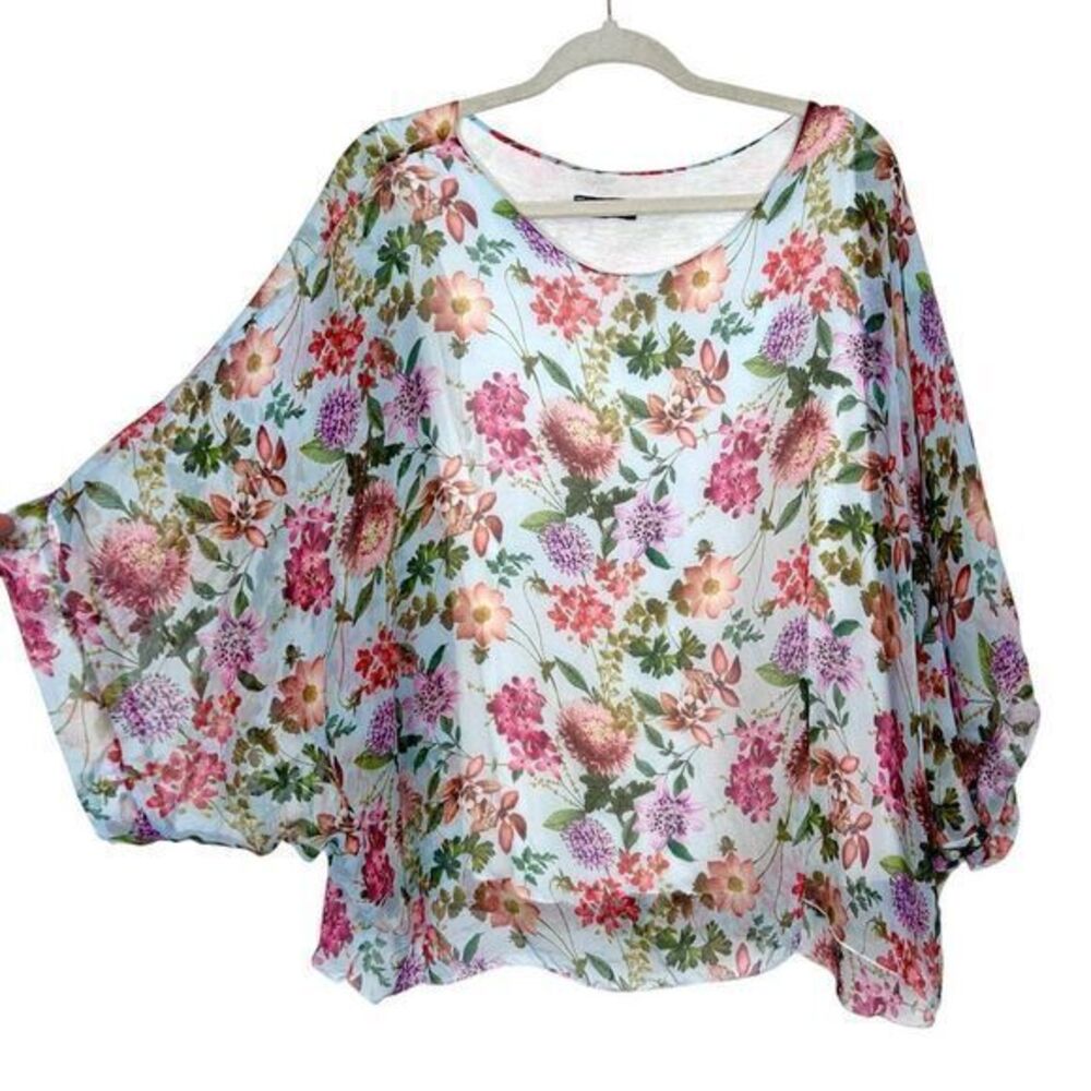 LOLA Blouse Womens Medium Silk Viscose Long Dolman Sleeves Floral Flowy Top